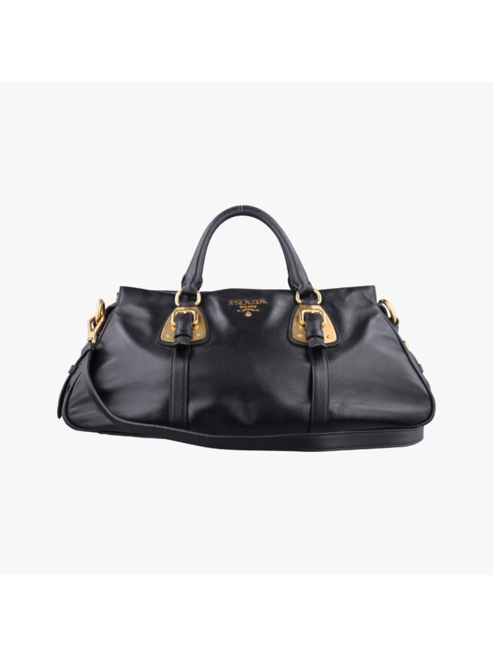 Prada Vitello Daino Logo Black Leather Shoulder Bag